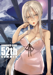 Rule 34 | 1girl, armored core, armored core: master of arena, armored core: master of arena 2, bad id, bad pixiv id, barcode, blonde hair, breasts, building, city, cloud, english text, engrish text, female focus, from software, kawaguchi yukihiro, lana nielsen, outdoors, ponytail, ranguage, sky, solo, standing, sun
