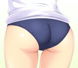 Rule 34 | 1girl, ass, ass focus, buruma, close-up, gym uniform, shiny skin, shirt, simple background, solo, tamanegi (genpi), thighs, underwear