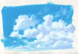 Rule 34 | blue sky, blue theme, border, cloud, cloud focus, day, highres, monochrome, no humans, original, outdoors, sawitou mizuki, scan, sky, traditional media, white border