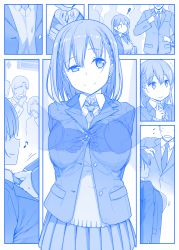 Rule 34 | adjusting another&#039;s clothes, adjusting clothes, adjusting necktie, adjusting tie, ai-chan (tawawa), arms behind back, blazer, blue theme, braid, breasts, buttoning, comic, flying sweatdrops, formal, getsuyoubi no tawawa, himura kiseki, index finger raised, jacket, large breasts, loose necktie, monochrome, musical note, necktie, open clothes, open jacket, original, pleated skirt, quaver, school uniform, silent comic, skirt, smile, spoken musical note, squiggle, suit, sweater, sweater vest, unbuttoned, uneven eyes, | |