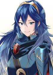 Rule 34 | 1girl, ameno (a meno0), blue eyes, blue hair, blush, cape, closed mouth, fingerless gloves, fire emblem, fire emblem awakening, gloves, hair between eyes, long hair, looking at viewer, lucina (fire emblem), nintendo, simple background, smile, solo, tiara
