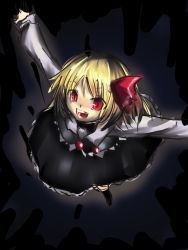 Rule 34 | 1girl, aryus, bad id, bad pixiv id, blonde hair, darkness, embodiment of scarlet devil, female focus, hair ribbon, outstretched arms, red eyes, ribbon, rumia, short hair, solo, spread arms, touhou