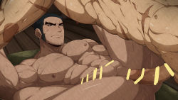 Rule 34 | 2boys, abs, ass, bar censor, bara, beard, black hair, brown eyes, buzz cut, censored, chest hair, completely nude, erection, facial hair, feet out of frame, golden kamuy, highres, imminent anal, imminent penetration, kuroshinki, large pectorals, long sideburns, lying, male focus, mature male, multiple boys, muscular, muscular male, navel, nipples, nude, on back, paid reward available, pectorals, penis, paid reward available, scar, scar on arm, scar on chest, short hair, sideburns, solo focus, spread legs, stomach, stubble, sugimoto saichi, tanigaki genjirou, thick eyebrows, thick thighs, thighs, veins, veiny penis, very short hair, yaoi