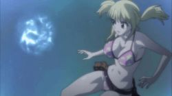 Rule 34 | 2girls, animated, animated gif, ass, bare shoulders, barefoot, beaten, bikini, black hair, blonde hair, bouncing breasts, breasts, cleavage, defeat, earrings, fairy tail, female focus, injury, jewelry, large breasts, long hair, looking back, lucy heartfilia, magic, minerva orlando, moaning, multiple girls, navel, pain, ryona, screencap, sideboob, swimsuit, talking, tattoo, third-party edit, twintails, underboob, underwater, violence, water