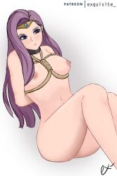 Rule 34 | 1girl, arms behind back, ass, bare shoulders, bdsm, blue eyes, blush, bondage, bound, breasts, exquisit-e, eyeshadow, fire emblem, fire emblem echoes: shadows of valentia, fire emblem gaiden, huge ass, intelligent systems, jewelry, large breasts, makeup, navel, nintendo, nipples, nude, purple hair, rope, sonya (fire emblem gaiden), thick thighs, thighs, tiara