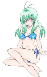 Rule 34 | 1girl, ass, barefoot, bikini, breasts, female focus, green hair, legs, long hair, run elsie jewelria, simple background, smile, solo, swimsuit, tagme, thighs, to love-ru, white background