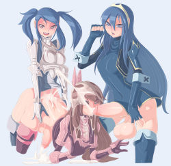 Rule 34 | 3girls, armor, blue hair, bottomless, breastplate, brown hair, bukkake, cum, cum on body, cynthia (fire emblem), eyebrows, eyes visible through hair, fire emblem, fire emblem awakening, futa with futa, futanari, hair ornament, incest, long hair, lucina (fire emblem), mother and daughter, multiple girls, necrosmos, nintendo, open mouth, oral, penis, sex, sex from behind, siblings, sisters, spitroast, sumia (fire emblem), tiara, twintails
