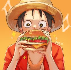 Rule 34 | + +, 1boy, beef, black hair, bread bun, burger, cheese, commentary, covering own mouth, feichangkou, food, hat, highres, holding, holding food, lettuce, male focus, meat, monkey d. luffy, one piece, scar, scar across eye, sesame seeds, straw hat, symbol-only commentary, tomato