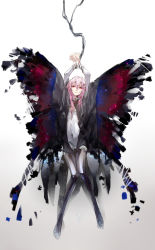 Rule 34 | 10s, 1girl, anya (1218), bad id, bad pixiv id, black thighhighs, breasts, butterfly wings, guilty crown, hair ornament, hairclip, highres, insect wings, long hair, looking at viewer, multicolored wings, open mouth, pink hair, red eyes, solo, suco (anya1218), thighhighs, twintails, wings, yuzuriha inori