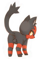 Rule 34 | 10s, animal, animal focus, anus, cat, creatures (company), from behind, full body, game freak, gen 7 pokemon, kemoisumi, litten, male focus, nintendo, no humans, pokemon, pokemon (creature), pokemon sm, profile, simple background, solo, striped, tail, testicles, uncensored, white background