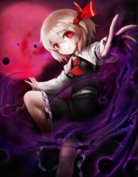 Rule 34 | 1girl, blonde hair, hair ribbon, highres, juliet sleeves, long sleeves, looking at viewer, outstretched arms, puffy sleeves, red eyes, ribbon, rumia, shirt, skirt, skirt set, smile, solo, spark621, touhou, vest