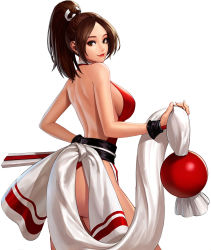 Rule 34 | 1girl, ass, backlighting, bare back, breasts, fatal fury, highres, large breasts, lips, looking at viewer, official art, shiranui mai, sideboob, smile, snk, solo, the king of fighters, the king of fighters all-stars