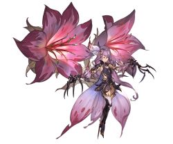Rule 34 | 10s, 1boy, boots, brown eyes, cape, claw (weapon), fili (granblue fantasy), flower, full body, gloves, granblue fantasy, hair ornament, high heel boots, high heels, leaf, long hair, male focus, minaba hideo, official art, petals, purple hair, solo, transparent background, trap, weapon