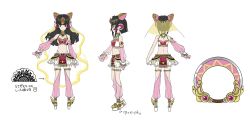 Rule 34 | 1girl, alternate costume, arabian clothes, artist request, bare shoulders, bikini, bikini top only, black hair, breasts, chakram, character sheet, clenched hand, detached sleeves, expressionless, frilled skirt, frills, from behind, from side, full body, gold trim, hair down, headphones, highres, jewelry, kneepits, lace-trimmed veil, lace trim, long hair, looking at viewer, mecha musume, midriff, miniskirt, multiple views, navel, official art, open hand, pink bikini, pink eyes, pink legwear, pink sleeves, platform footwear, profile, rabbit, see-through, senki zesshou symphogear, senki zesshou symphogear xd unlimited, shoulder blades, simple background, skirt, small breasts, standing, swimsuit, symphogear pendant, themed object, translation request, tsukuyomi shirabe, veil, weapon, white background, white bikini, white footwear, white frills, white skirt