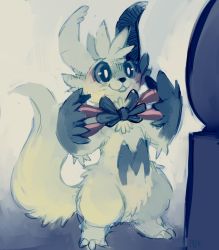 Rule 34 | bow, bowtie, claws, clothed pokemon, creatures (company), full body, game freak, gen 3 pokemon, glitchedpuppet, happy, highres, nintendo, no humans, partially colored, pokemon, pokemon (creature), pokemon rse, smile, solo, standing, teeth, zangoose
