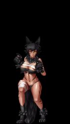 Rule 34 | 1girl, 3d, action taimanin, alternate costume, alternate hair color, animal ears, animated, black hair, crotchless, curvy, dark skin, fake animal ears, full body, gloves, halloween costume, happy, highres, igawa sakura, jumping, lilith-soft, navel, official alternate costume, paw gloves, pelvic curtain, revealing clothes, salute, shiny skin, short hair, simple background, smile, sound, straddling, tagme, taimanin (series), taimanin asagi, video, wide hips, wolf ears, wolf girl