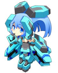 Rule 34 | 1girl, blue eyes, blue hair, breasts, chibi, cosmic break, hair ornament, highres, lily rain, matching hair/eyes, mecha musume, sideboob, small breasts, solo, transparent background, twintails, wakaba sprout