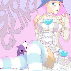Rule 34 | 10s, 1girl, bad id, bad pixiv id, bridal gauntlets, character name, choker, colored inner hair, corset, heart, honekoneko (psg), long hair, mahc, multicolored hair, nail polish, oekaki, panty &amp; stocking with garterbelt, solo, stocking (psg), striped clothes, striped thighhighs, stuffed animal, stuffed cat, stuffed toy, thighhighs, two-tone hair