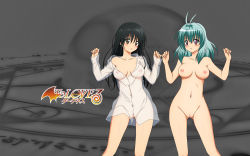 Rule 34 | 10s, 2girls, blush, breasts, cleft of venus, covered erect nipples, green hair, highres, kotegawa yui, legs, long hair, multiple girls, nipples, nude, nude filter, pussy, run elsie jewelria, thighs, third-party edit, to love-ru, to love-ru darkness, uncensored