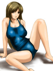 Rule 34 | 1girl, breasts, female focus, gradient background, long hair, minami-ke, minami haruka, sitting, solo, spread legs, swimsuit, white background