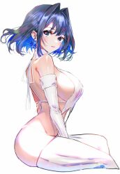 Rule 34 | 1girl, absurdres, black hair, blue eyes, blue hair, breasts, colored inner hair, detached sleeves, drop earrings, earrings, from side, garter straps, hair intakes, highres, hololive, hololive english, invisible chair, jewelry, large breasts, looking at viewer, meme attire, multicolored hair, ouro kronii, panties, parted lips, ribbed panties, ribbed sleeves, ribbed sweater, ribbed thighhighs, short hair, sideboob, sitting, sleeveless, sleeveless sweater, sleeveless turtleneck, solo, sowon, sweater, thighhighs, turtleneck, turtleneck sweater, underwear, virgin destroyer sweater, virtual youtuber, white background, white panties, white sweater