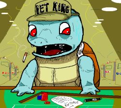 Rule 34 | casino, cigarette, creatures (company), fangs, gambling, game freak, gen 1 pokemon, nintendo, pokemon, pokemon (creature), poker, red eyes, saliva, slot machine, squirtle, surprised, turtle, watch