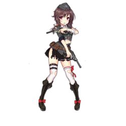 Rule 34 | 1girl, bandaged arm, bandages, black footwear, boots, bow, bridal garter, brown hair, cross, damaged, defeat, dual wielding, footwear bow, frilled thighhighs, frills, full body, garrison cap, girls&#039; frontline, gun, hair ribbon, handgun, hat, holding, iron cross, knee boots, looking at viewer, official art, p38 (girls&#039; frontline), platform boots, platform footwear, ponytail, purple eyes, red bow, revision, ribbon, shirt, skirt, solo, thigh strap, thighhighs, tori (minamopa), torn clothes, torn shirt, torn skirt, torn thighhighs, transparent background, trigger discipline, walther, walther p38, weapon, white thighhighs