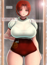 Rule 34 | 1girl, bad id, bad pixiv id, blush, bra, breasts, buruma, chichi kurage ss, covered erect nipples, curvy, highres, huge breasts, minna-dietlinde wilcke, orange eyes, red hair, see-through, smile, strike witches, thick thighs, thigh gap, thighs, translation request, underwear, wide hips, world witches series