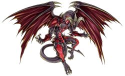 Rule 34 | absurdres, claws, dragon, duel monster, fangs, flying, full body, highres, horns, konami, looking at viewer, no humans, official art, open mouth, pectorals, red dragon archfiend, sharp teeth, spikes, tail, teeth, yellow eyes, yu-gi-oh!