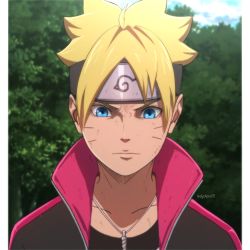 Rule 34 | 1boy, artist name, black jacket, blonde hair, blue eyes, blurry, blurry background, border, boruto: naruto next generations, closed mouth, collarbone, day, headband, highres, jacket, jewelry, leslychoco15, looking down, male focus, naruto (series), open clothes, open jacket, outdoors, pendant, pillarboxed, solo, spiked hair, uzumaki boruto, white border