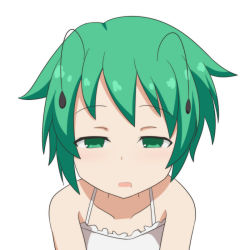 Rule 34 | 1girl, antennae, bare shoulders, cato (monocatienus), collarbone, commentary request, drooling, green eyes, green hair, looking at viewer, mouth drool, portrait, short hair, simple background, sleepy, solo, touhou, white background, wriggle nightbug