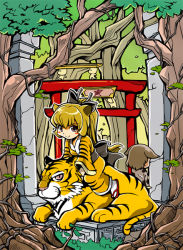 Rule 34 | 10s, 1girl, 2010, animal ears, animal print, bow, chinese zodiac, hair bow, kubocha, kubota, long hair, looking at viewer, new year, original, smile, tiger, tiger (chinese zodiac), tiger print