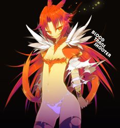 Rule 34 | 00s, 10s, alternate form, androgynous, armlet, black rock shooter, dissidia final fantasy, english text, feathers, final fantasy, final fantasy ix, flat chest, gender request, glowing, glowing eye, glowing eyes, jiz, kuja, long hair, male focus, navel, orange eyes, red hair, red theme, solo, tail, thighhighs, torn clothes, trance kuja, ziz (pantwo)