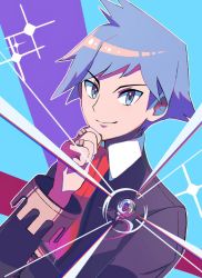 Rule 34 | 1boy, bad id, bad twitter id, closed mouth, collared shirt, commentary request, creatures (company), game freak, grey eyes, hand up, jacket, jewelry, long sleeves, looking at viewer, male focus, necktie, nintendo, pokemon, pokemon oras, red necktie, ring, shirt, short hair, smile, solo, sparkle, spiked hair, steven stone, upper body, white shirt, yomogi dango (sbj rocketlink)