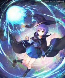 Rule 34 | 1girl, absurdres, artist request, black hat, blue sailor collar, blue skirt, brown eyes, cloak, closed mouth, commentary request, copyright name, cygames, full body, hat, highres, kita high school uniform, long sleeves, nagato yuki, official art, purple hair, sailor collar, school uniform, serafuku, shadowverse, shirt, shoes, short hair, skirt, solo, suzumiya haruhi no yuuutsu, wand, witch hat