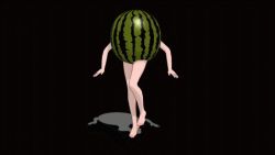 Rule 34 | 1girl, 3d, animated, animated gif, bare legs, black background, dancing, feet, fruit, full body, legs, standing, toes, touhou, watermelon, what