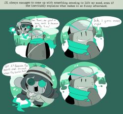 Rule 34 | 1boy, 1girl, absurdres, coat, flying, goggles, greyscale, hat, highres, jacket, mega man (series), monochrome, nervous smile, no humans, scarf, siivagunner, ski goggles, skirt, smile, snow, speech bubble, the joke-explainer 7000, twintails, winter, winter clothes, winter coat, wood man