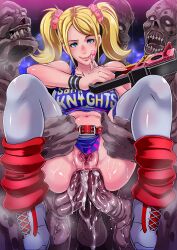 Rule 34 | 1girl, anal, butcha-u, cheerleader, cum, cum in ass, double anal, double penetration, erection, group sex, highres, juliet starling, lollipop chainsaw, monster, multiple anal, pussy, sex, skirt, spread legs, spread pussy, triple anal, triple penetration, twintails, uncensored, zombie