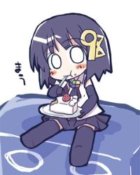 Rule 34 | 98-tan, akaneya, bob cut, cake, chibi, eating, food, food on face, lowres, os-tan, pastry, solo, thighhighs