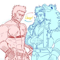 Rule 34 | abs, alternate costume, animal hood, bara, bare pectorals, beard, belt, biceps, boar hood, body fur, collar, commentary request, cosplay, costume switch, crossover, epaulettes, facial hair, fang, fate/grand order, fate (series), gullinbursti (housamo), hat, highres, hood, jacket, large pectorals, long sideburns, long sleeves, male focus, muscular, napoleon bonaparte (fate), nipples, open clothes, open jacket, pectoral cleavage, pectorals, scar, sideburns, simple background, smile, suzuki80, tokyo houkago summoners, topless male, uniform