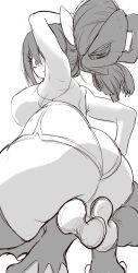 Rule 34 | 1girl, ass, asui tsuyu, bare shoulders, boku no hero academia, breasts, frog girl, from below, highres, huge ass, large breasts, long hair, looking at viewer, looking down, noblood (ryandomonica), shorts, sketch, sleeveless, solo, squatting, thick thighs, thighs