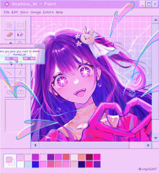 Rule 34 | + +, 1girl, absurdres, color guide, gloves, hair ornament, heart, heart hands, highres, hoshino ai (oshi no ko), idol, idol clothes, microsoft paint (software), monitor, oshi no ko, picture frame, pink gloves, purple eyes, purple hair, vhpl2207