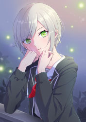 Rule 34 | 1girl, cardigan, circuit58, closed mouth, collared shirt, green eyes, grey cardigan, highres, hinomori shiho, long sleeves, looking at viewer, neckerchief, open cardigan, open clothes, project sekai, red neckerchief, sailor collar, sailor shirt, shirt, short hair, silver hair, smile, solo, upper body, white sailor collar, white shirt