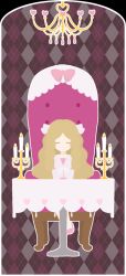 Rule 34 | 1girl, aged down, argyle, argyle background, argyle clothes, blonde hair, blouse, border, caitlin (pokemon), candelabra, candle, candlestand, chandelier, closed eyes, commentary request, creatures (company), foxrain1223, game freak, hair ribbon, heart, long hair, nintendo, parted lips, partial commentary, pink background, pink footwear, pink ribbon, pink shirt, pokemon, pokemon dppt, pokemon platinum, ribbon, shirt, sitting, table, vector trace, very long hair, white border