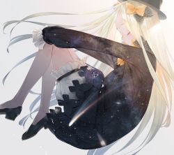 Rule 34 | 1girl, abigail williams (fate), black bow, black dress, black footwear, black hat, blonde hair, bow, bug, butterfly, closed eyes, commentary request, dress, fate/grand order, fate (series), forehead, from side, hair bow, hat, high heels, highres, insect, long hair, long sleeves, looking at viewer, orange bow, parted bangs, polka dot, polka dot bow, shoes, shooting star, sleeves past wrists, solo, sousou (sousouworks), very long hair