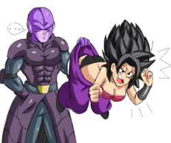 Rule 34 | 10s, 1boy, 1girl, abs, alien, anger vein, angry, ass, bald, belt, black eyes, black hair, breasts, caulifla, cleavage, dragon ball, dragon ball super, closed eyes, hit (dragon ball), holding, medium breasts, muscular, open mouth, panties, pants, spiked hair, strapless, sweatdrop, tube top, underwear, universe 6 (dragon ball), wristband
