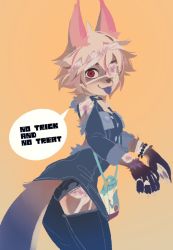 Rule 34 | artist request, candy, copyright request, dog, english text, eyepatch, food, furry, halloween, halloween costume, idkuroi, red eyes, short hair, tongue