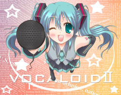 Rule 34 | 1girl, blue hair, hatsune miku, microphone, one eye closed, solo, thighhighs, twintails, vocaloid, wink