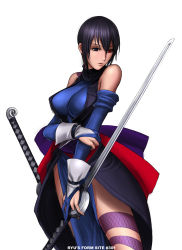 Rule 34 | 1girl, breasts, elbow gloves, gloves, heterochromia, holding, holding sword, holding weapon, leg tattoo, purple hair, ryu (ryu&#039;s form site), samurai spirits, shiki (samurai spirits), short hair, simple background, snk, solo, sword, tattoo, very short hair, weapon, white background