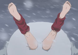 Rule 34 | 1girl, barefoot, feet, han&#039;you no yashahime, haruyama kazunori, head out of frame, inuyasha, legs, lower body, moroha (inuyasha), ryona, snow, solo, stuck, upside-down